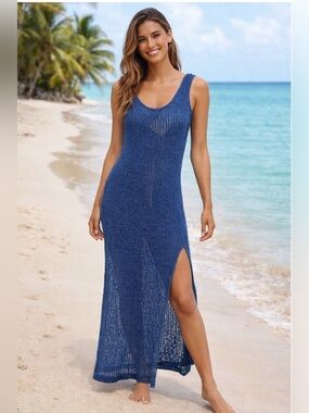 Women's Knit Maxi Cover Up Tank Dress - Shade & Shore™ Blue Large 12/14